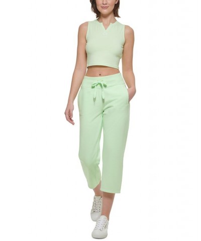 Women's Logo-Print Split-Neck Cropped Tank Lime Mint $9.90 Tops