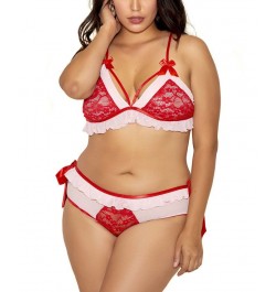 Plus Size I'm Yours Lace and Ruffle 2 Piece Lingerie Set Pink $33.00 Lingerie