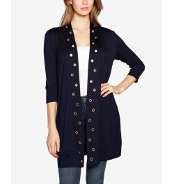 Grommet-Trim Duster Cardigan Navy $14.35 Tops