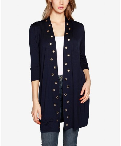 Grommet-Trim Duster Cardigan Navy $14.35 Tops