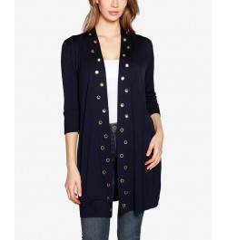 Grommet-Trim Duster Cardigan Navy $14.35 Tops