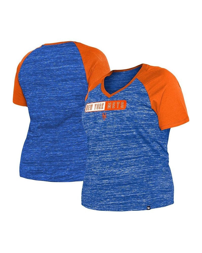 Women's Blue New York Mets Plus Size Space Dye Raglan V-Neck T-shirt Blue $29.57 Tops