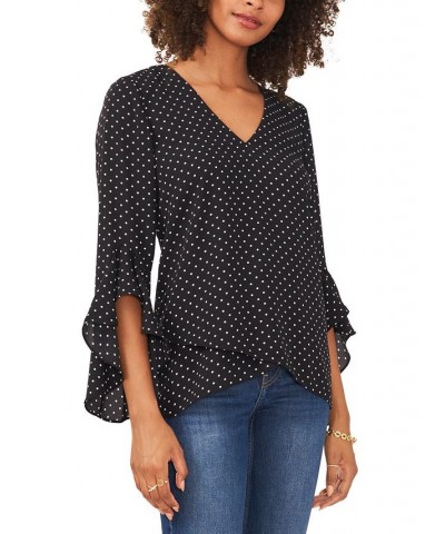 Women's Printed V-Neck Flutter Sleeve Top Rich Black $34.87 Tops