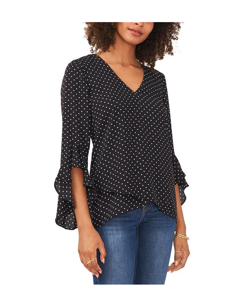 Women's Printed V-Neck Flutter Sleeve Top Rich Black $34.87 Tops