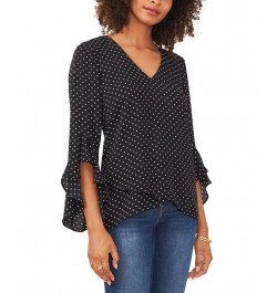 Women's Printed V-Neck Flutter Sleeve Top Rich Black $34.87 Tops