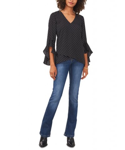 Women's Printed V-Neck Flutter Sleeve Top Rich Black $34.87 Tops