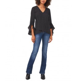 Women's Printed V-Neck Flutter Sleeve Top Rich Black $34.87 Tops