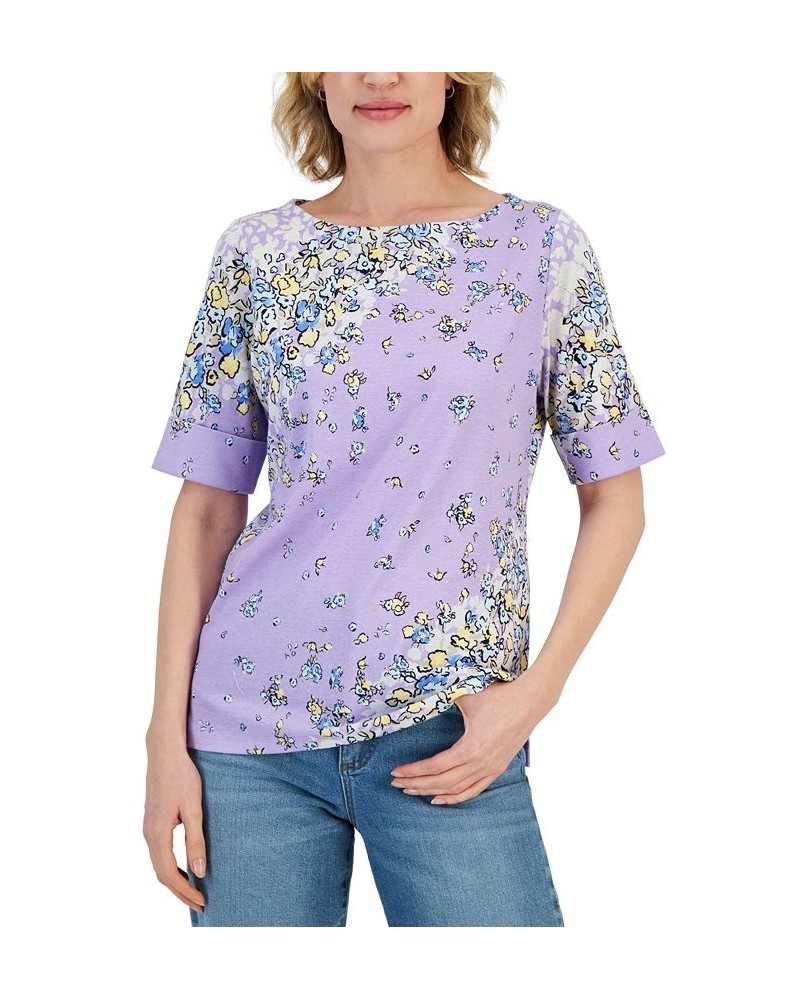 Women's Givery Garden Boat-Neck Elbow-Sleeve Top Purple $11.79 Tops