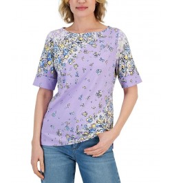 Women's Givery Garden Boat-Neck Elbow-Sleeve Top Purple $11.79 Tops