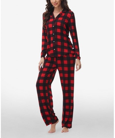 Women's Printed Notch Collar Pajama Set Red Buffalo Check $35.15 Sleepwear