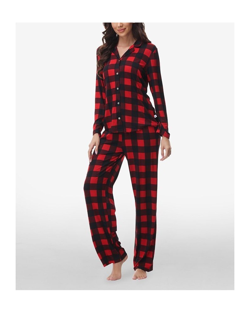 Women's Printed Notch Collar Pajama Set Red Buffalo Check $35.15 Sleepwear