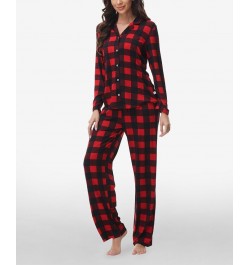 Women's Printed Notch Collar Pajama Set Red Buffalo Check $35.15 Sleepwear