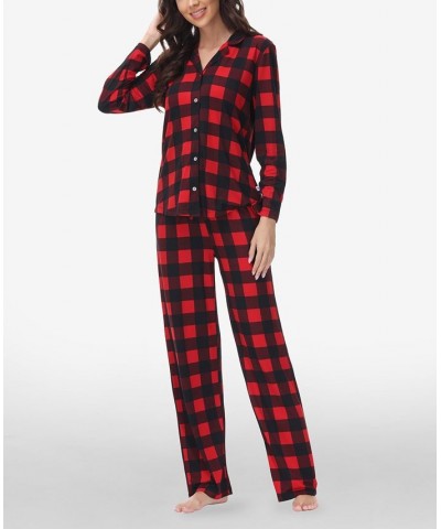 Women's Printed Notch Collar Pajama Set Red Buffalo Check $35.15 Sleepwear