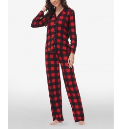 Women's Printed Notch Collar Pajama Set Red Buffalo Check $35.15 Sleepwear