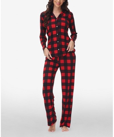 Women's Printed Notch Collar Pajama Set Red Buffalo Check $35.15 Sleepwear