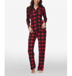 Women's Printed Notch Collar Pajama Set Red Buffalo Check $35.15 Sleepwear