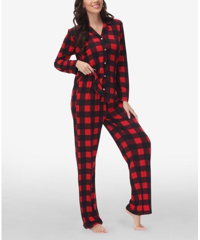 Women's Printed Notch Collar Pajama Set Red Buffalo Check $35.15 Sleepwear