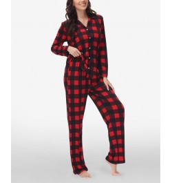 Women's Printed Notch Collar Pajama Set Red Buffalo Check $35.15 Sleepwear