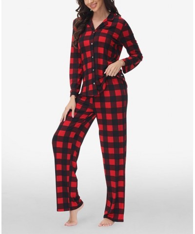 Women's Printed Notch Collar Pajama Set Red Buffalo Check $35.15 Sleepwear