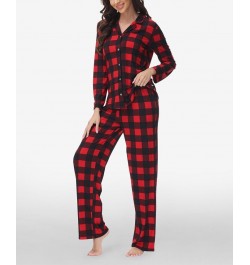 Women's Printed Notch Collar Pajama Set Red Buffalo Check $35.15 Sleepwear