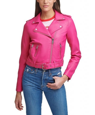 Women's Faux-Leather Moto Jacket Berry Pink $40.18 Jackets