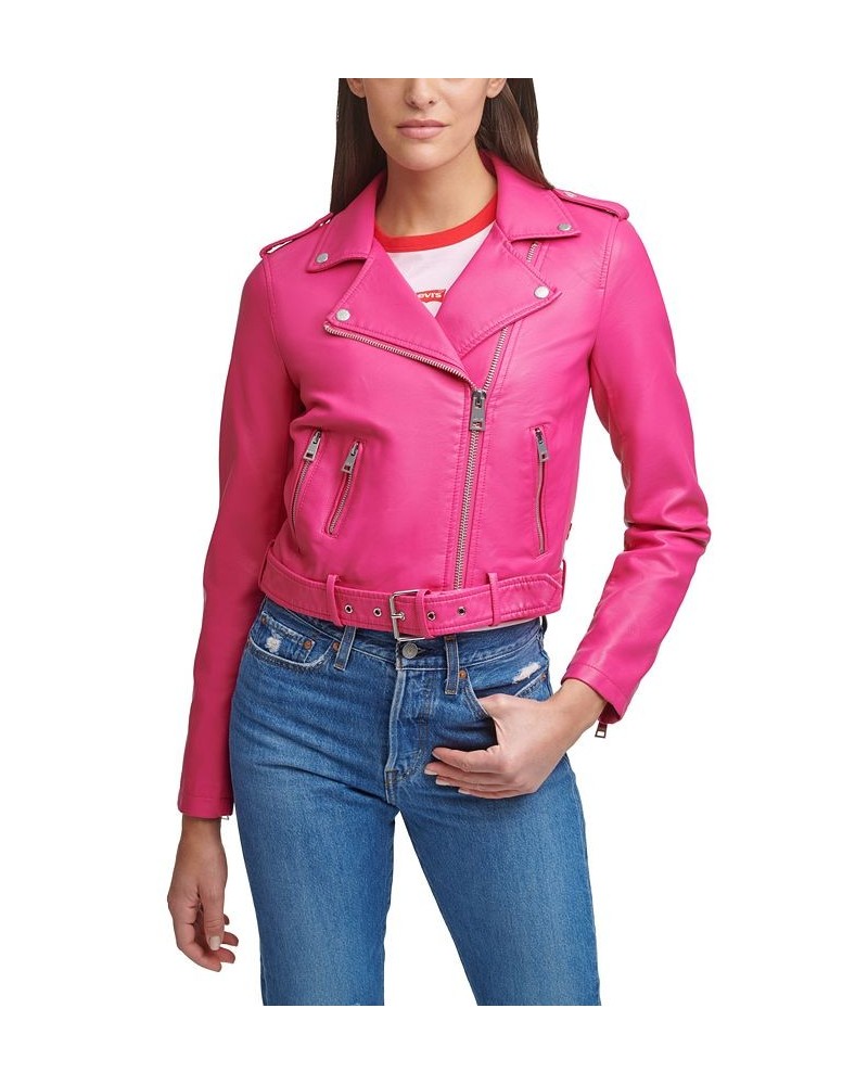 Women's Faux-Leather Moto Jacket Berry Pink $40.18 Jackets