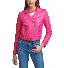 Women's Faux-Leather Moto Jacket Berry Pink $40.18 Jackets