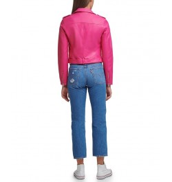 Women's Faux-Leather Moto Jacket Berry Pink $40.18 Jackets