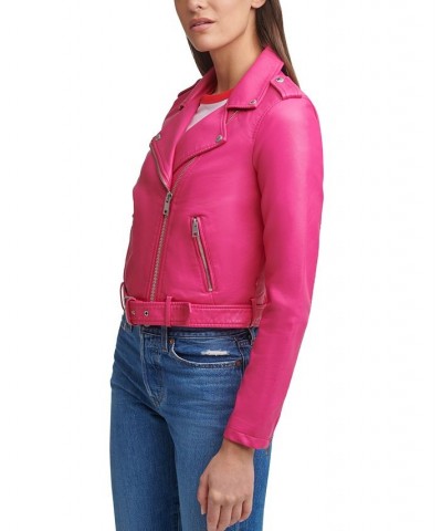 Women's Faux-Leather Moto Jacket Berry Pink $40.18 Jackets