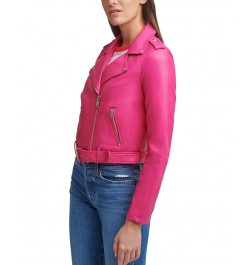 Women's Faux-Leather Moto Jacket Berry Pink $40.18 Jackets