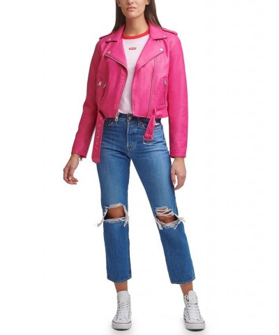 Women's Faux-Leather Moto Jacket Berry Pink $40.18 Jackets