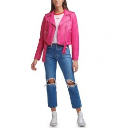 Women's Faux-Leather Moto Jacket Berry Pink $40.18 Jackets