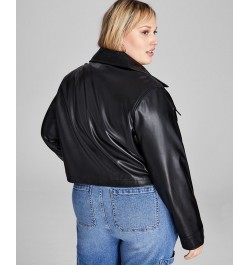 Trendy Plus Size Cropped Faux-Leather Shacket Black $18.87 Jackets