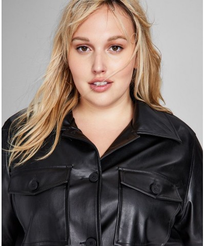 Trendy Plus Size Cropped Faux-Leather Shacket Black $18.87 Jackets