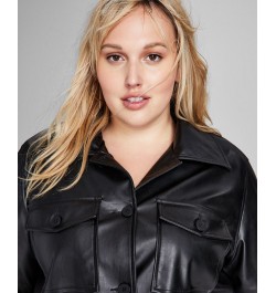 Trendy Plus Size Cropped Faux-Leather Shacket Black $18.87 Jackets