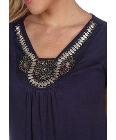 Women's Fenella Embellished Tunic top Blue $28.09 Tops