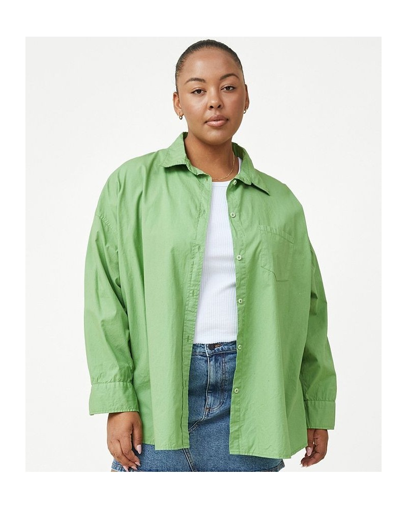 Plus Size Trendy Dad Shirt Camper Green $11.96 Tops