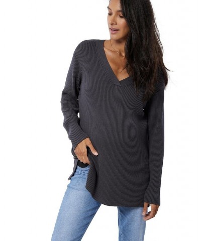 Women's Maternity Side Zip Nursing Sweater Gray $46.44 Sweaters