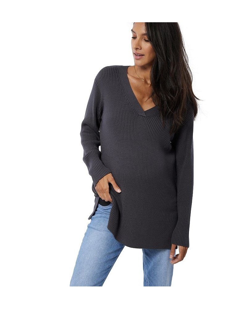 Women's Maternity Side Zip Nursing Sweater Gray $46.44 Sweaters