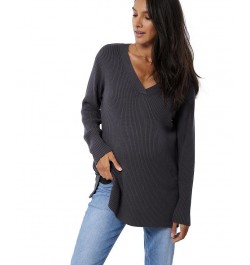 Women's Maternity Side Zip Nursing Sweater Gray $46.44 Sweaters