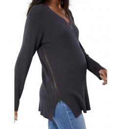 Women's Maternity Side Zip Nursing Sweater Gray $46.44 Sweaters