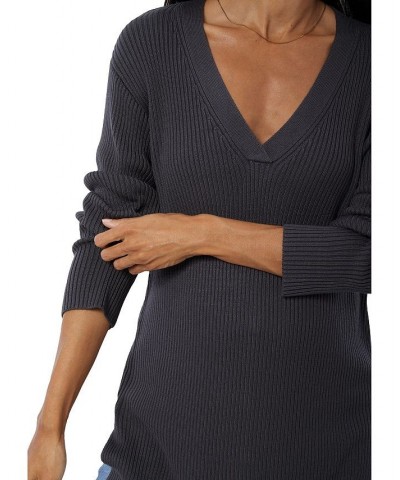 Women's Maternity Side Zip Nursing Sweater Gray $46.44 Sweaters