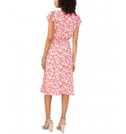 Petite Floral-Print Flutter-Sleeve Midi Dress Pink Multi $20.58 Dresses