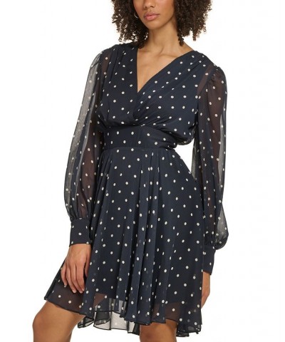 Petite Polka Dot Chiffon Fit & Flare Dress Sky Captain.white Cap $31.57 Dresses