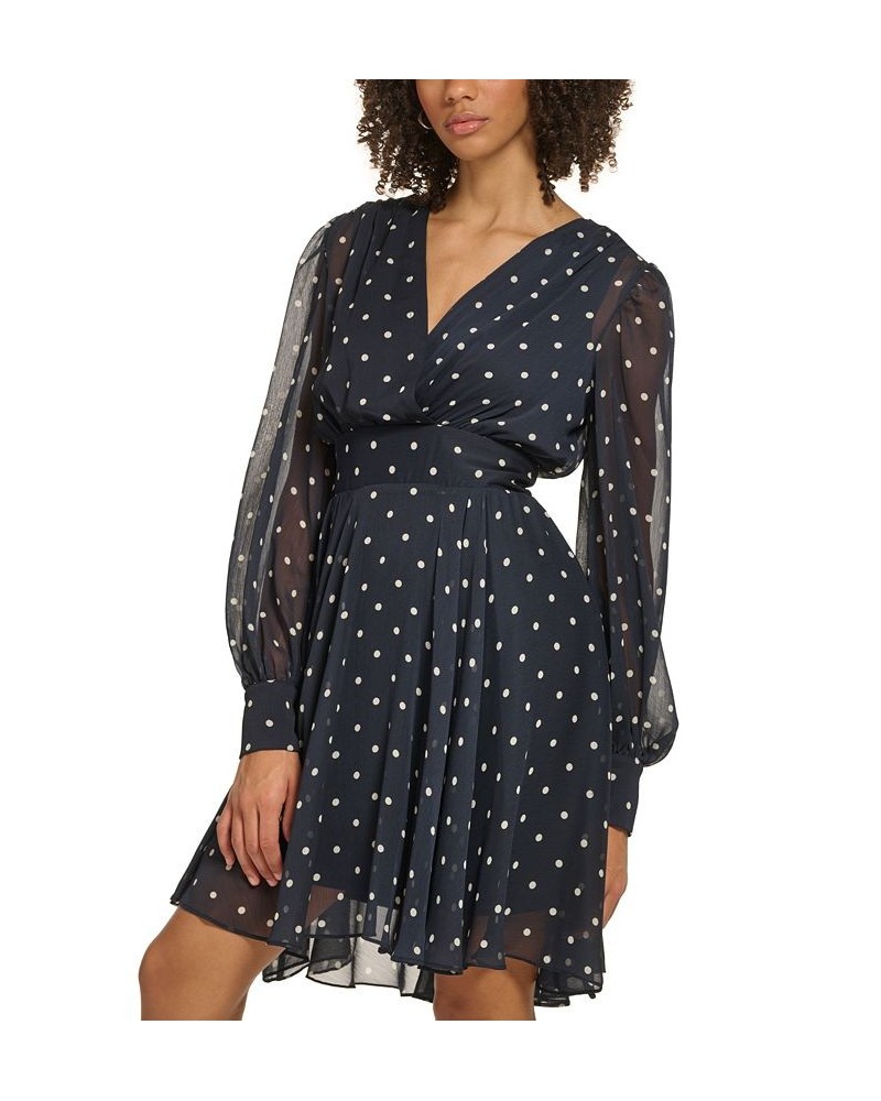 Petite Polka Dot Chiffon Fit & Flare Dress Sky Captain.white Cap $31.57 Dresses