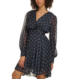 Petite Polka Dot Chiffon Fit & Flare Dress Sky Captain.white Cap $31.57 Dresses