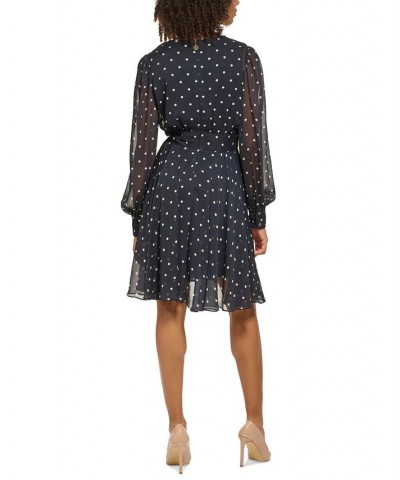 Petite Polka Dot Chiffon Fit & Flare Dress Sky Captain.white Cap $31.57 Dresses