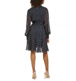 Petite Polka Dot Chiffon Fit & Flare Dress Sky Captain.white Cap $31.57 Dresses