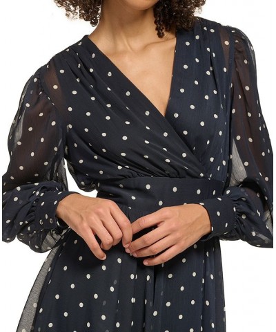 Petite Polka Dot Chiffon Fit & Flare Dress Sky Captain.white Cap $31.57 Dresses