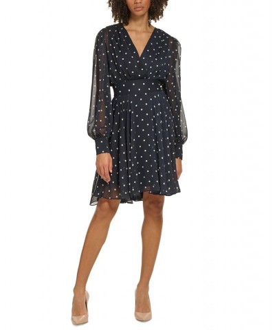 Petite Polka Dot Chiffon Fit & Flare Dress Sky Captain.white Cap $31.57 Dresses